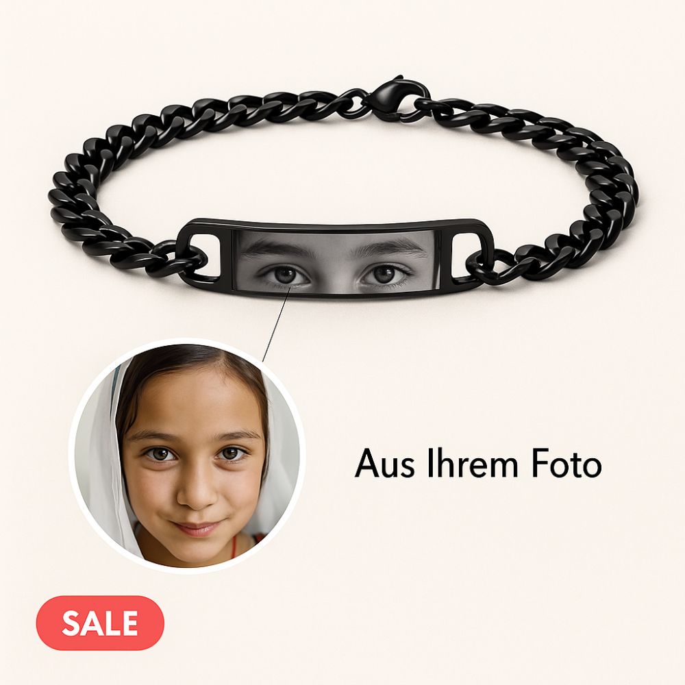 Personalisiertes Armband mit Fotogravur – Individuelle Augenporträt-Gravur auf Edelstahl