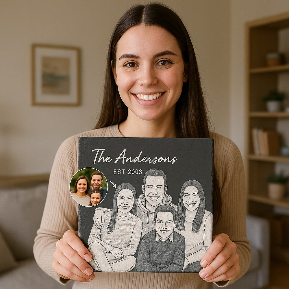 Personalisiertes Familienbild auf Stein – Einzigartiges Erinnerungsstück/Geschenkidee