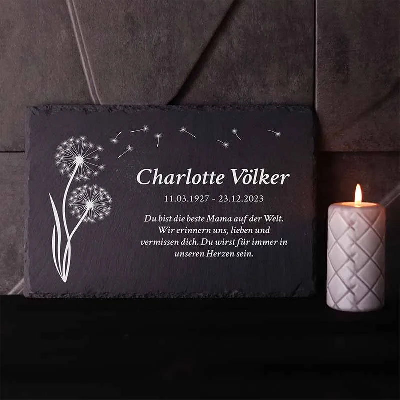 Personalisierter Grabstein für zuhause - Pusteblume, 3 Größen | Mini Grabstein Tafel