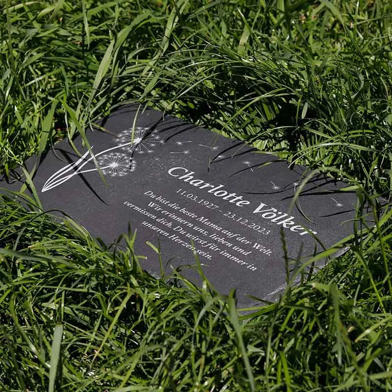 Personalisierter Grabstein für zuhause - Pusteblume, 3 Größen | Mini Grabstein Tafel