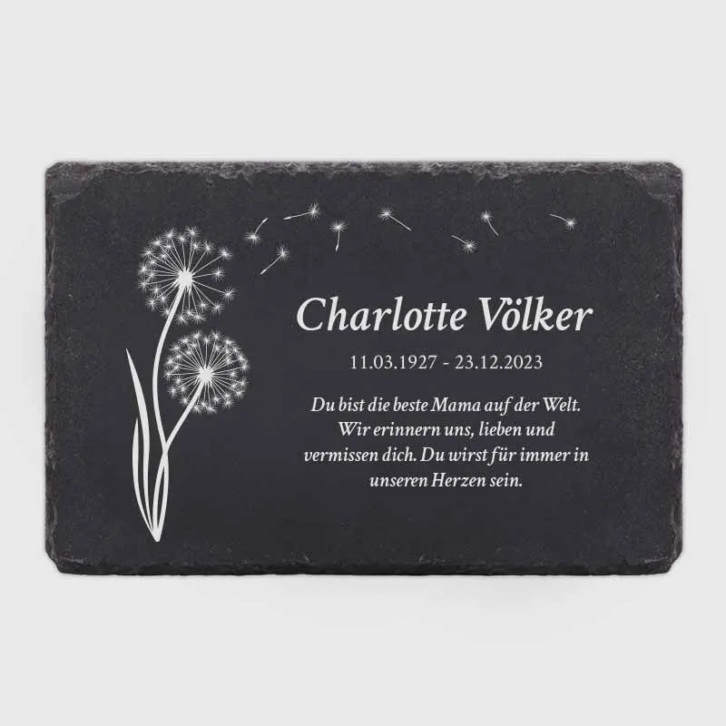 Personalisierter Grabstein für zuhause - Pusteblume, 3 Größen | Mini Grabstein Tafel